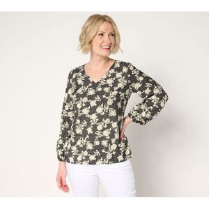 Fashion Women's Top Sz XL Boheme Printed Pleat Back Blouse Black A689572